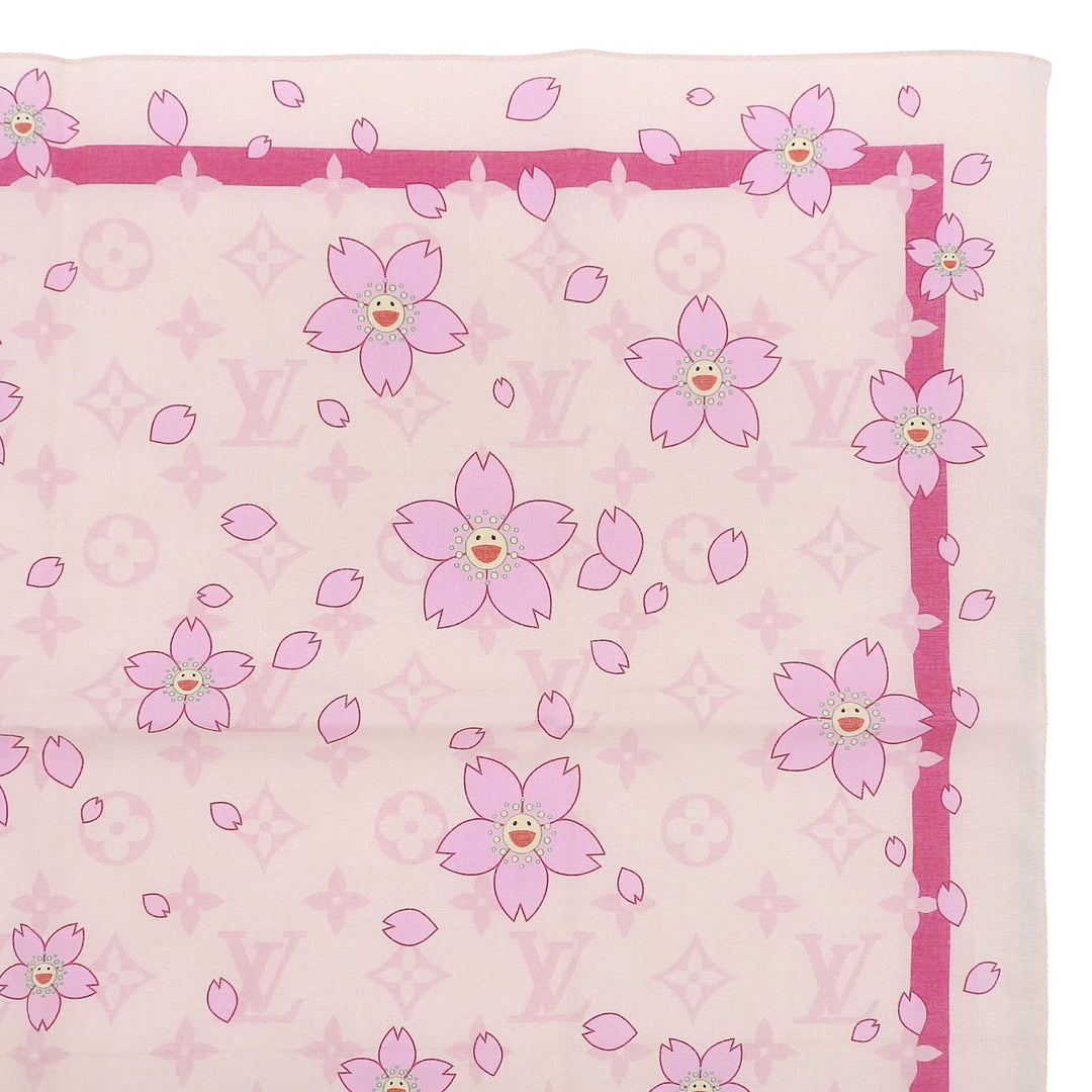 極美品▲LOUIS VUITTON MURAKAMI ルイヴィトン 村上隆 コットン100％ モノグラム チェリーブロッサム スカーフ ハンカチ イタリア製