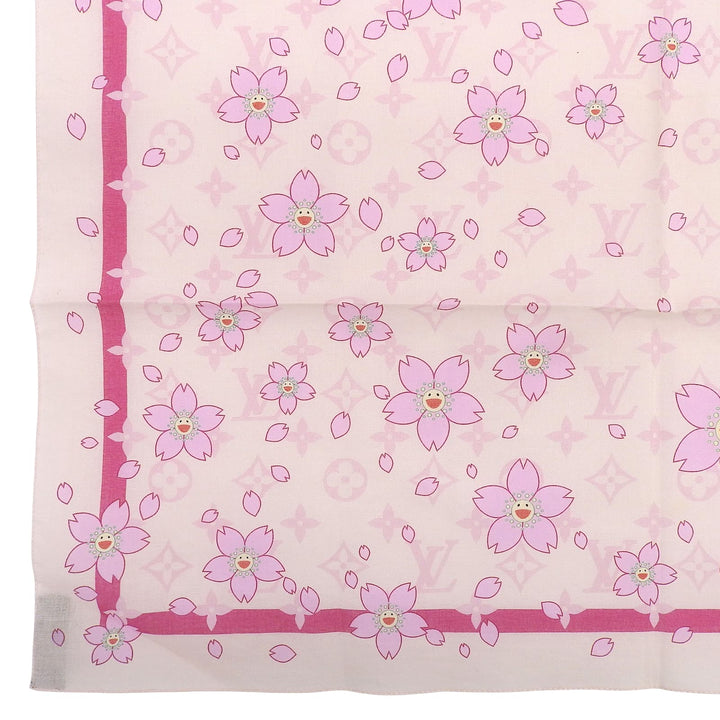 極美品▲LOUIS VUITTON MURAKAMI ルイヴィトン 村上隆 コットン100％ モノグラム チェリーブロッサム スカーフ ハンカチ イタリア製