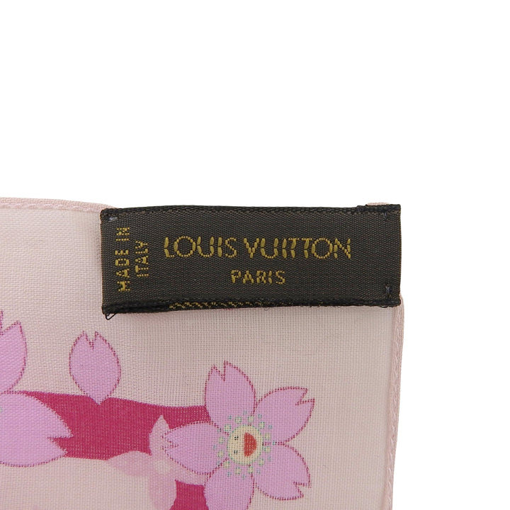 極美品▲LOUIS VUITTON MURAKAMI ルイヴィトン 村上隆 コットン100％ モノグラム チェリーブロッサム スカーフ ハンカチ イタリア製