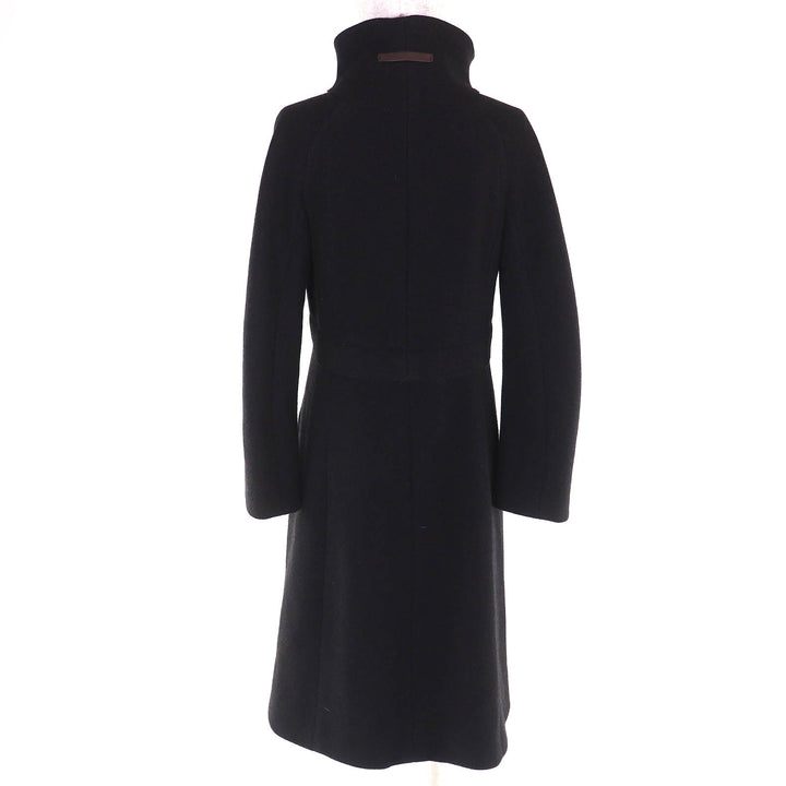極美品△Brioni ブリオーニ 135123 カシミヤ100％ 一部レザー使 スタンドカラー ロングコート ダークブラウン 42 伊製 正規品 レディース