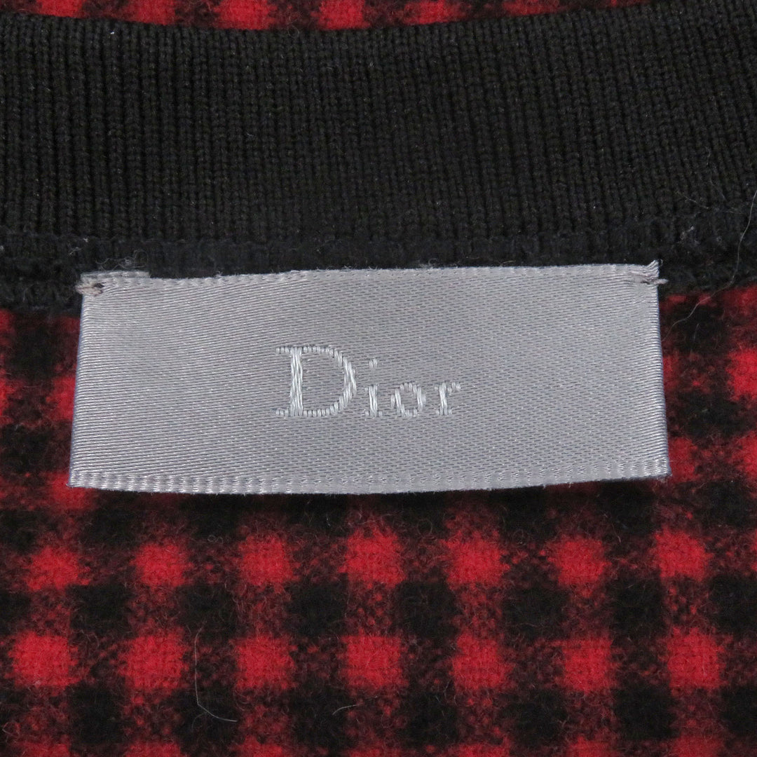 美品□Dior HOMME ディオールオム 633C639A3748 ウール100％ ギンガムチェック Vネック 半袖Ｔシャツ レッド ブラック S イタリア製 正規品