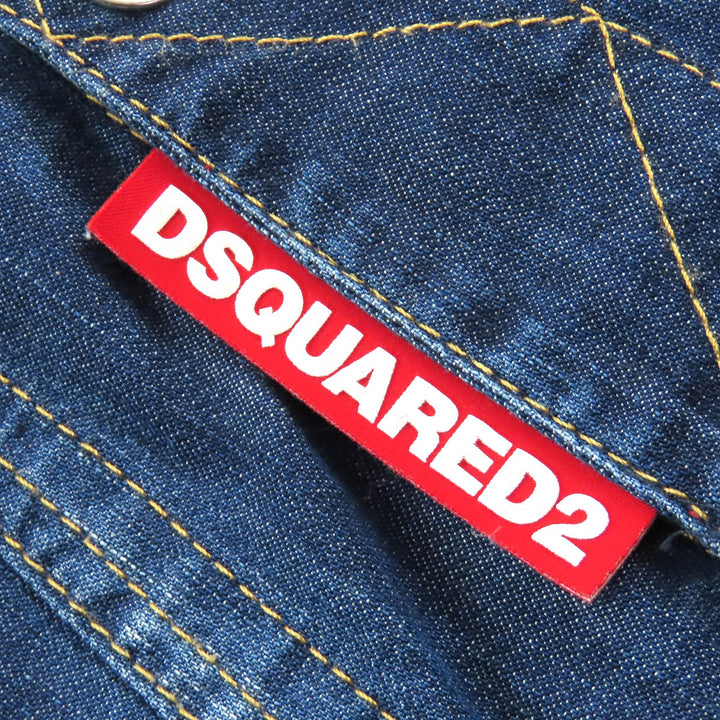 美品△DSQUARED2 ディースクエアード S75FP0068 ロゴパッチ デニム オールインワン ジャンプスーツ オーバーオール インディゴ 34 正規品