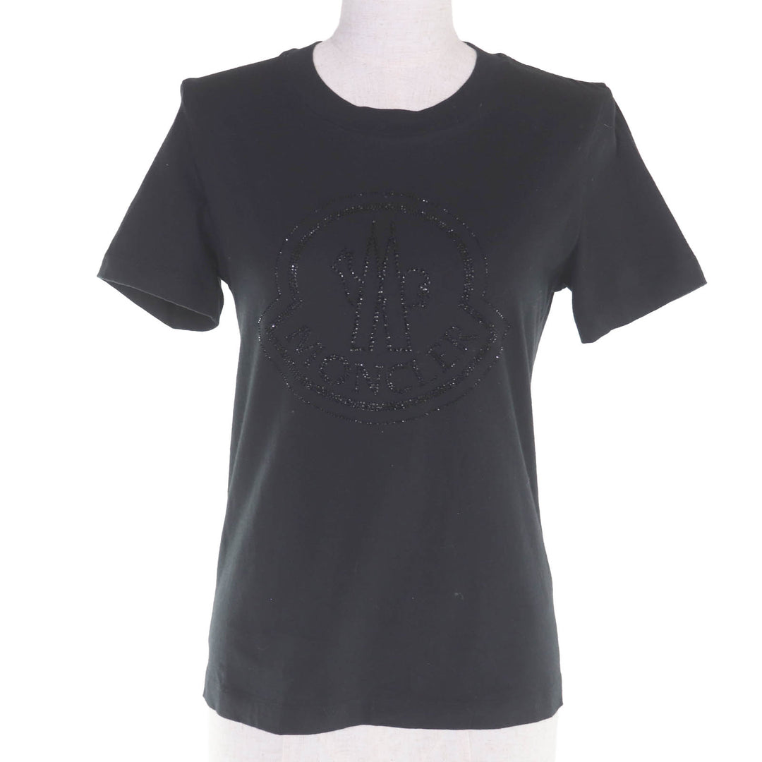 美品◇MONCLER モンクレール 22SS H20938C00016 MAGLIA GIROCOLLO コットン100％ ラインストーンロゴ 半袖Ｔシャツ ブラック S 正規品