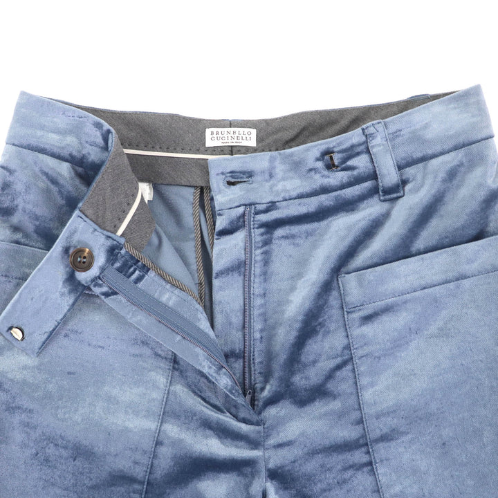 極美品◇Brunello Cucinelli ブルネロクチネリ MA088P6477 コットン ベロア パンツ スラックス ブルー 38 イタリア製 正規品 レディース