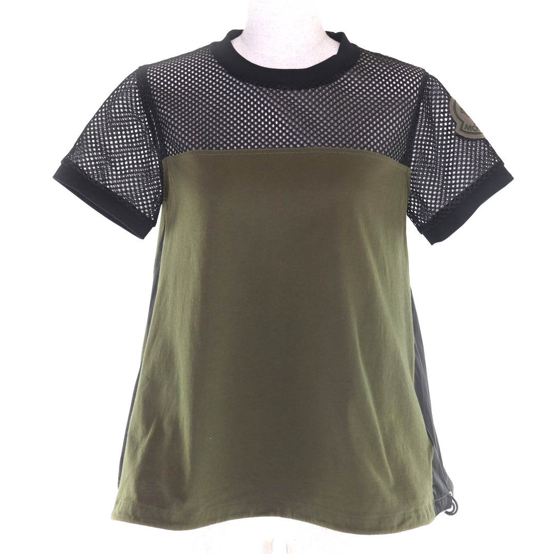 美品◇MONCLER モンクレール F10938C73400 コットン100％ ロゴワッペン付き メッシュデザイン 半袖Ｔシャツ カーキ XS 正規品 レディース