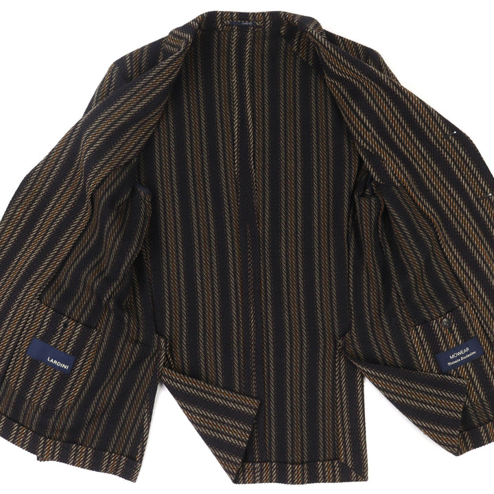 極美△LARDINI ラルディーニ JU903AQ43 ウール コットン MOWEAR ストライプ 段返り シングル テーラードジャケット ブラウン系 46 正規品