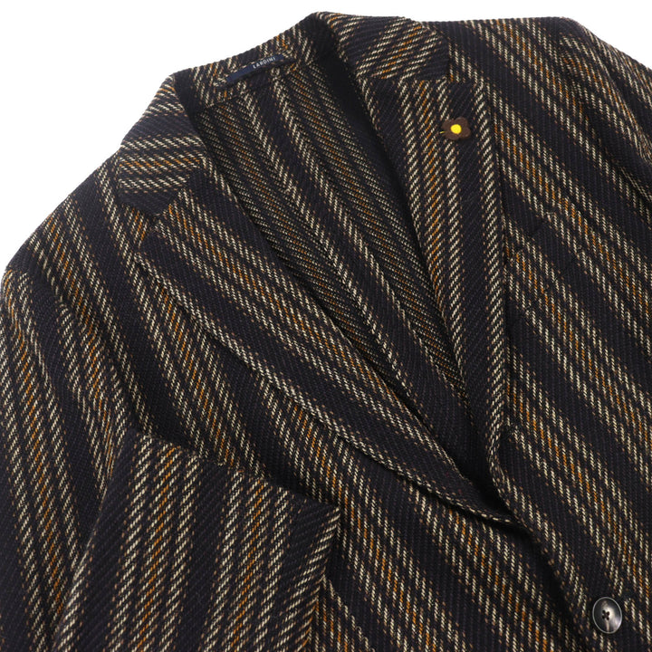 極美△LARDINI ラルディーニ JU903AQ43 ウール コットン MOWEAR ストライプ 段返り シングル テーラードジャケット ブラウン系 46 正規品