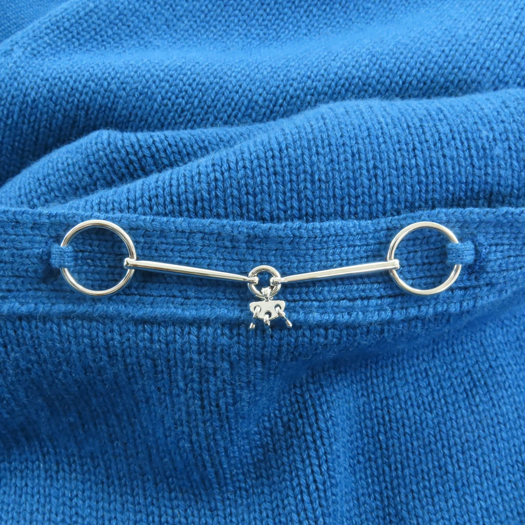 美品★HERMES エルメス 22SS 2E2104D1 カシミヤ100％ ホースビット金具付 Vネック ニット ロング カーディガン ブルー 38 英国製 正規品
