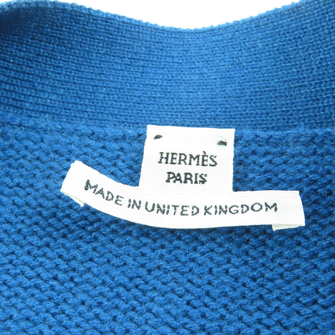 美品★HERMES エルメス 22SS 2E2104D1 カシミヤ100％ ホースビット金具付 Vネック ニット ロング カーディガン ブルー 38 英国製 正規品