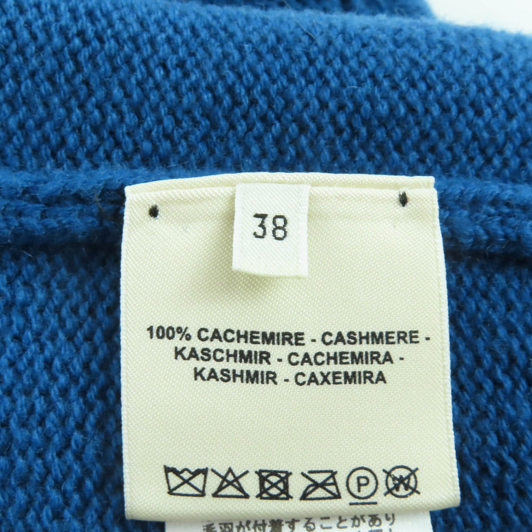美品★HERMES エルメス 22SS 2E2104D1 カシミヤ100％ ホースビット金具付 Vネック ニット ロング カーディガン ブルー 38 英国製 正規品