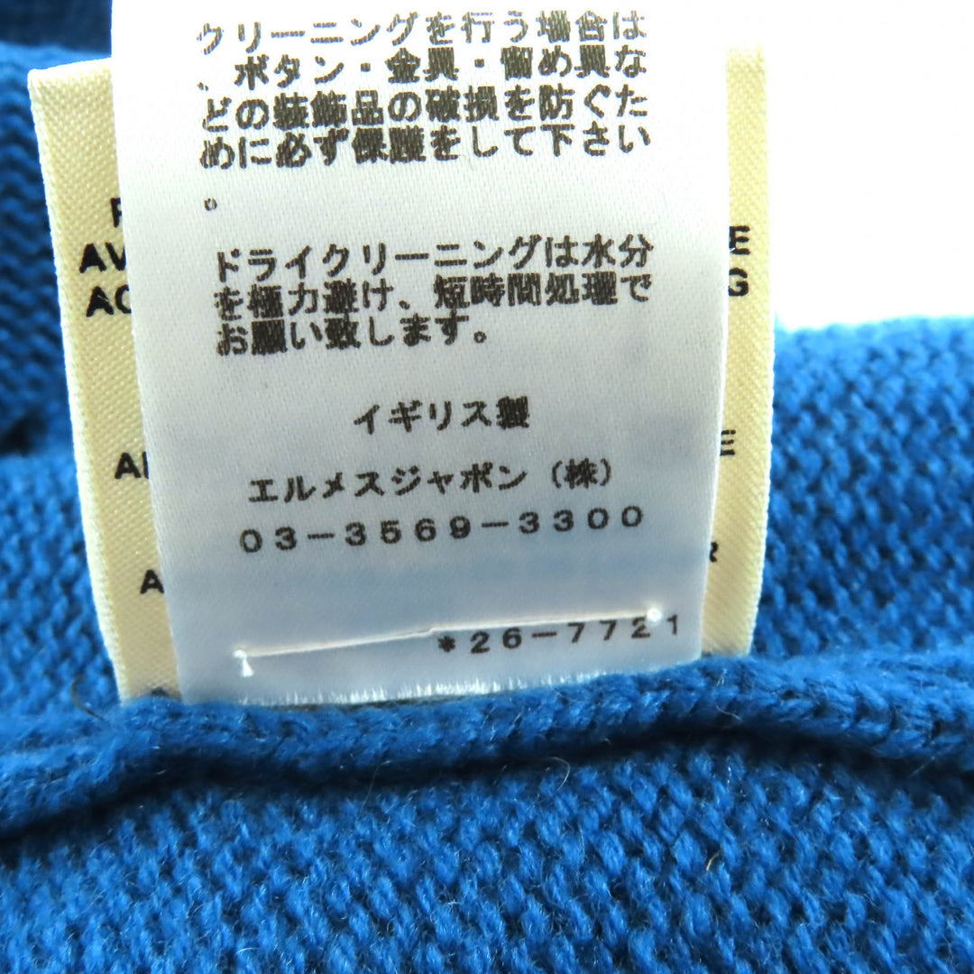 美品★HERMES エルメス 22SS 2E2104D1 カシミヤ100％ ホースビット金具付 Vネック ニット ロング カーディガン ブルー 38 英国製 正規品