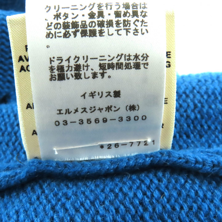美品★HERMES エルメス 22SS 2E2104D1 カシミヤ100％ ホースビット金具付 Vネック ニット ロング カーディガン ブルー 38 英国製 正規品