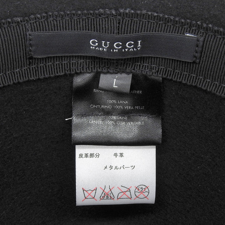 極美品▲GUCCI グッチ 323166 ウール100％ レザー使い インターロッキングG金具付 フェルトハット 中折れハット 黒 L 伊製 正規品 メンズ