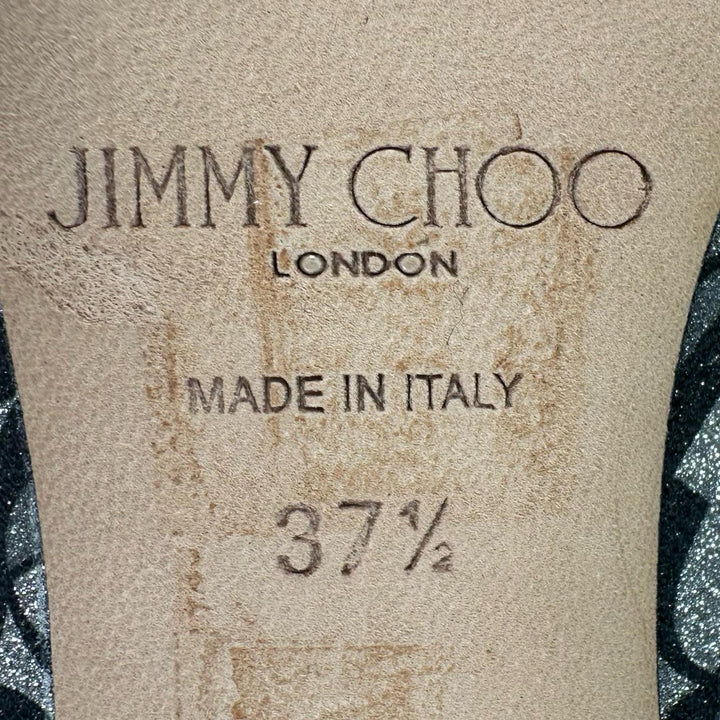 極美品▲JIMMY CHOO ジミーチュウ MARINDA 65 モノグラム アンクルブーツ シルバー グレー 37.5 イタリア製 レディース 箱・保存袋付き