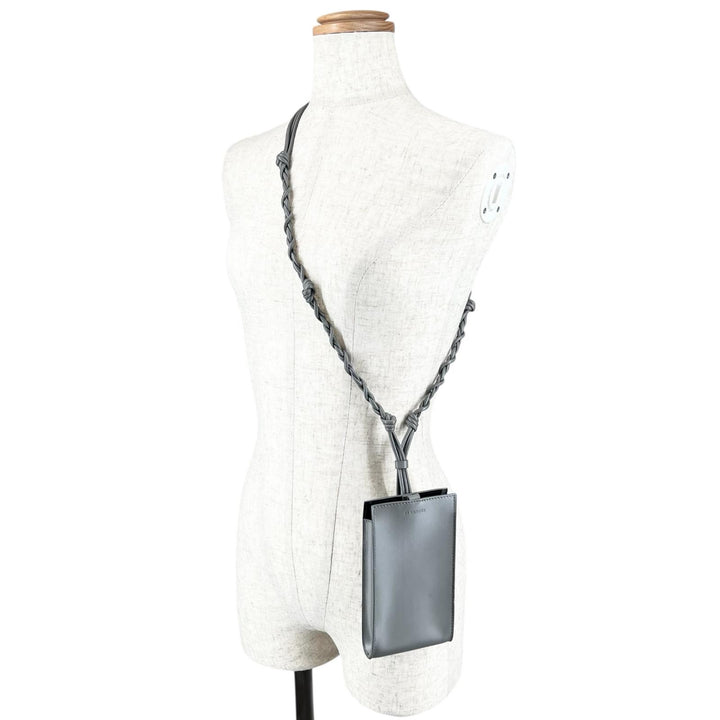 美品▲JIL SANDER ジルサンダー TANGLE タングル レザー フォンケース iPhoneケース グレー イタリア製　レディース