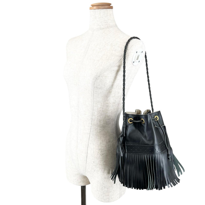 美品▲J&amp;M Davidson ジェイアンドエムデヴィッドソン カーニバル フリンジ レザー ショルダーバッグ ブラック イングランド製 レディース