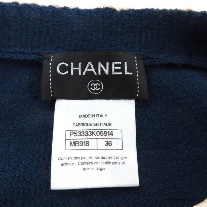 美品★CHANEL シャネル P53333 ウール100％ ココマークボタン付 長袖 ニット セーター ネイビー 36 イタリア製 正規品 レディース