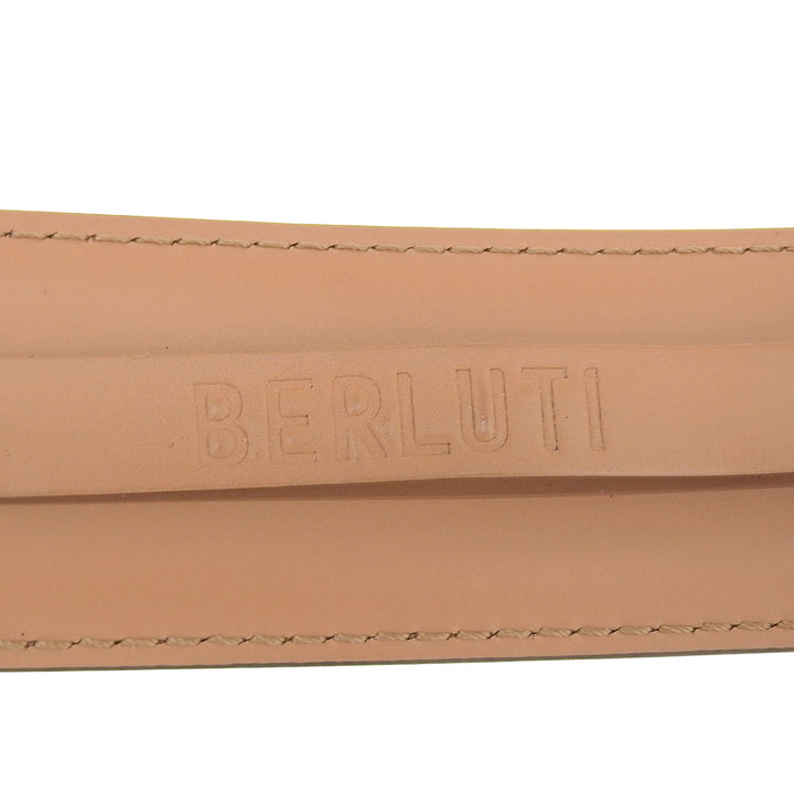 美品▲BERLUTI ベルルッティ 2024年製 カリグラフィー ピンバックル レザー ベルト ブラウン 100 40 保存袋付き イタリア製 メンズ