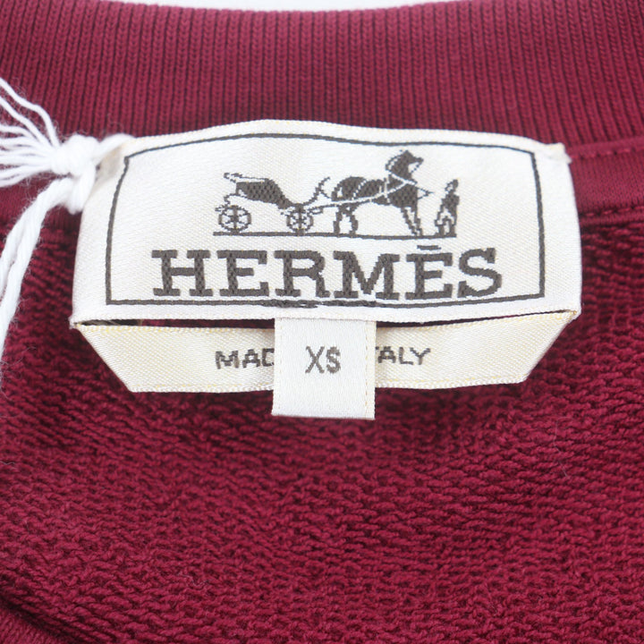 未使用品▼HERMES エルメス Odyssee コットン100% レザー使い クルーネック プルオーバー スウェット レッド XS イタリア製 メンズ