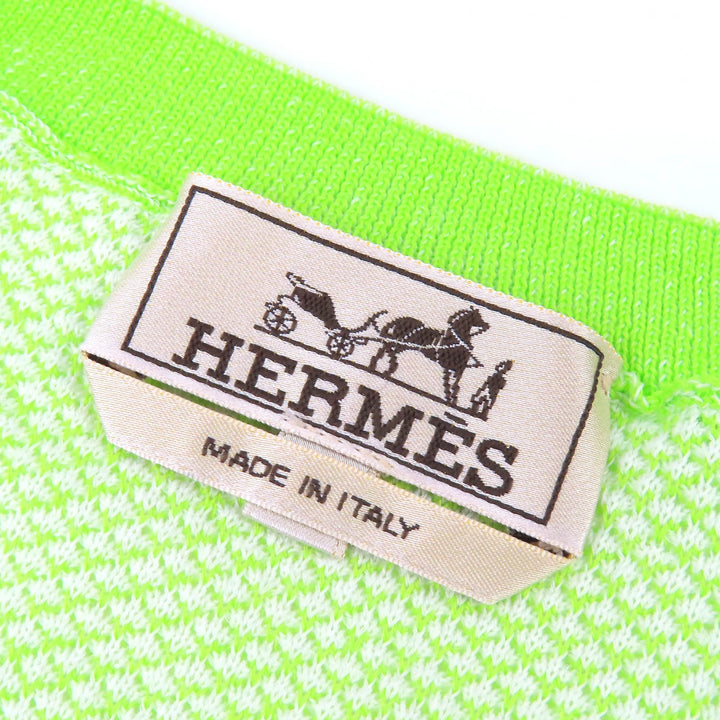極美品△HERMES エルメス コットン100% クルーネック バイカラー 半袖ニット ライトグリーン ライトブルー XS イタリア製 メンズ