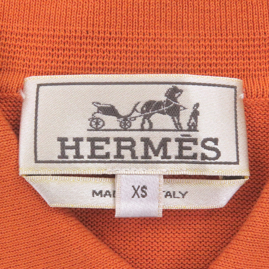 極美品□HERMES エルメス コットン100％ ボーダー柄 ショートスリーブ 半袖 ニットポロシャツ オレンジ XS イタリア製 メンズオススメ◎