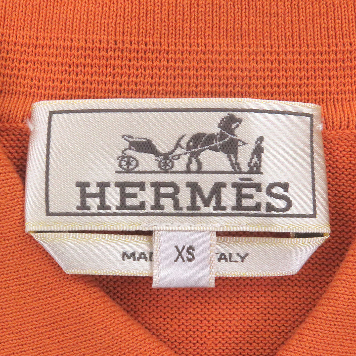 極美品□HERMES エルメス コットン100％ ボーダー柄 ショートスリーブ 半袖 ニットポロシャツ オレンジ XS イタリア製 メンズオススメ◎