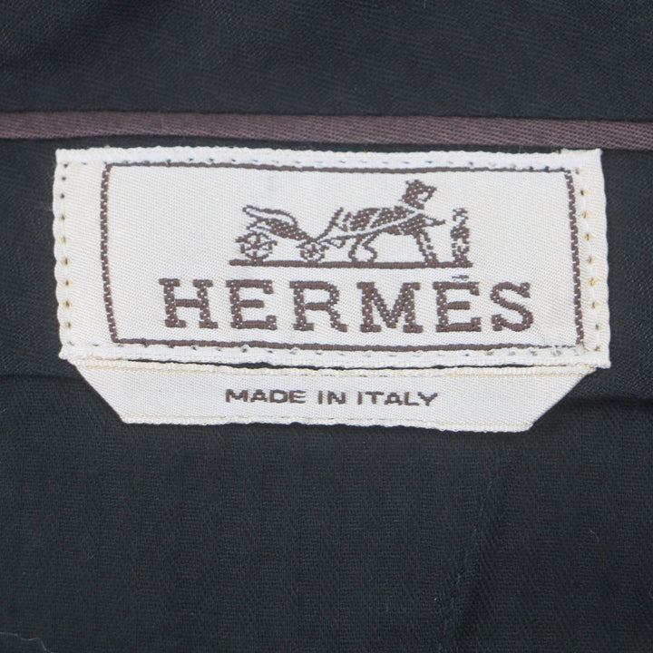 極美品▼HERMES エルメス コットン リネン 総柄 ノータック センタープレス スラックス パンツ ネイビー 38 イタリア製　メンズ