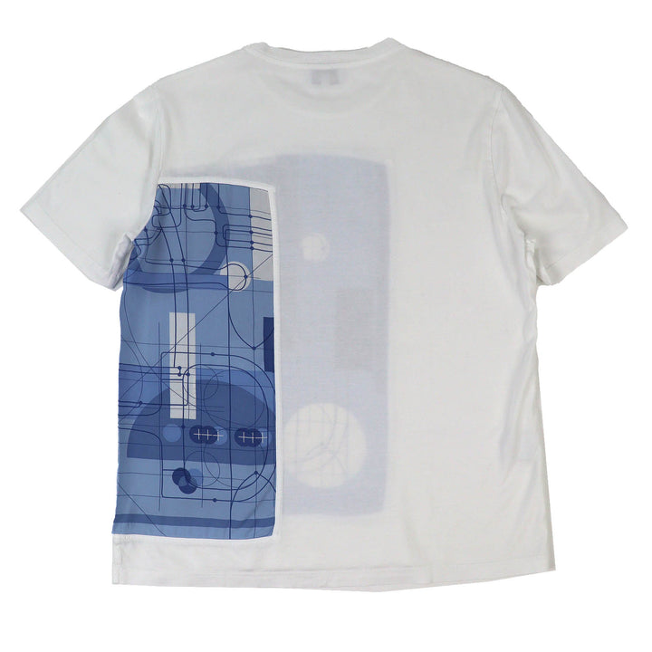 極美品△HERMES エルメス 20SS コットン100% クルーネック シルクプリント ドッキング 半袖Ｔシャツ ホワイト ブルー L 伊製 レディース