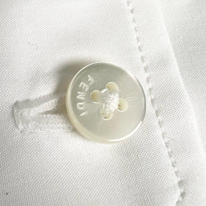 極美品▲FENDI フェンディ FS0824 コットン100% ロゴボタン ズッカ柄 長袖シャツ 41 イタリア製 正規品 メンズ ガーメント・ハンガー付き