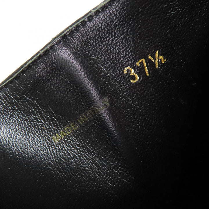 美品△PRADA プラダ ロゴ金具 サイドジップ レザー ロングブーツ チャンキーヒール ブラック 37.5 イタリア製 レディース