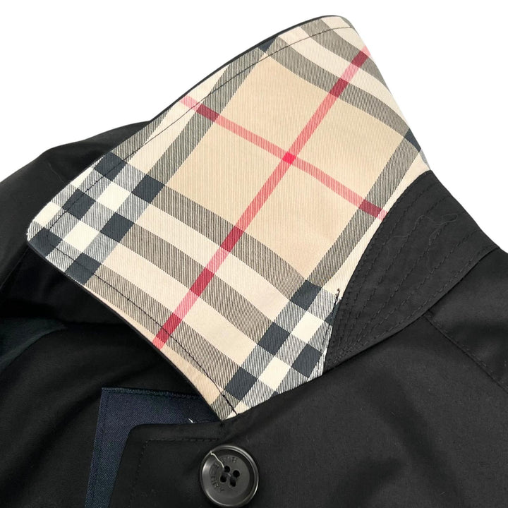 美品▲BURBERRY LONDON バーバリーロンドン コットン100% 襟裏ノバチェック ステンカラーコート ブラック 11 日本製 正規品 レディース