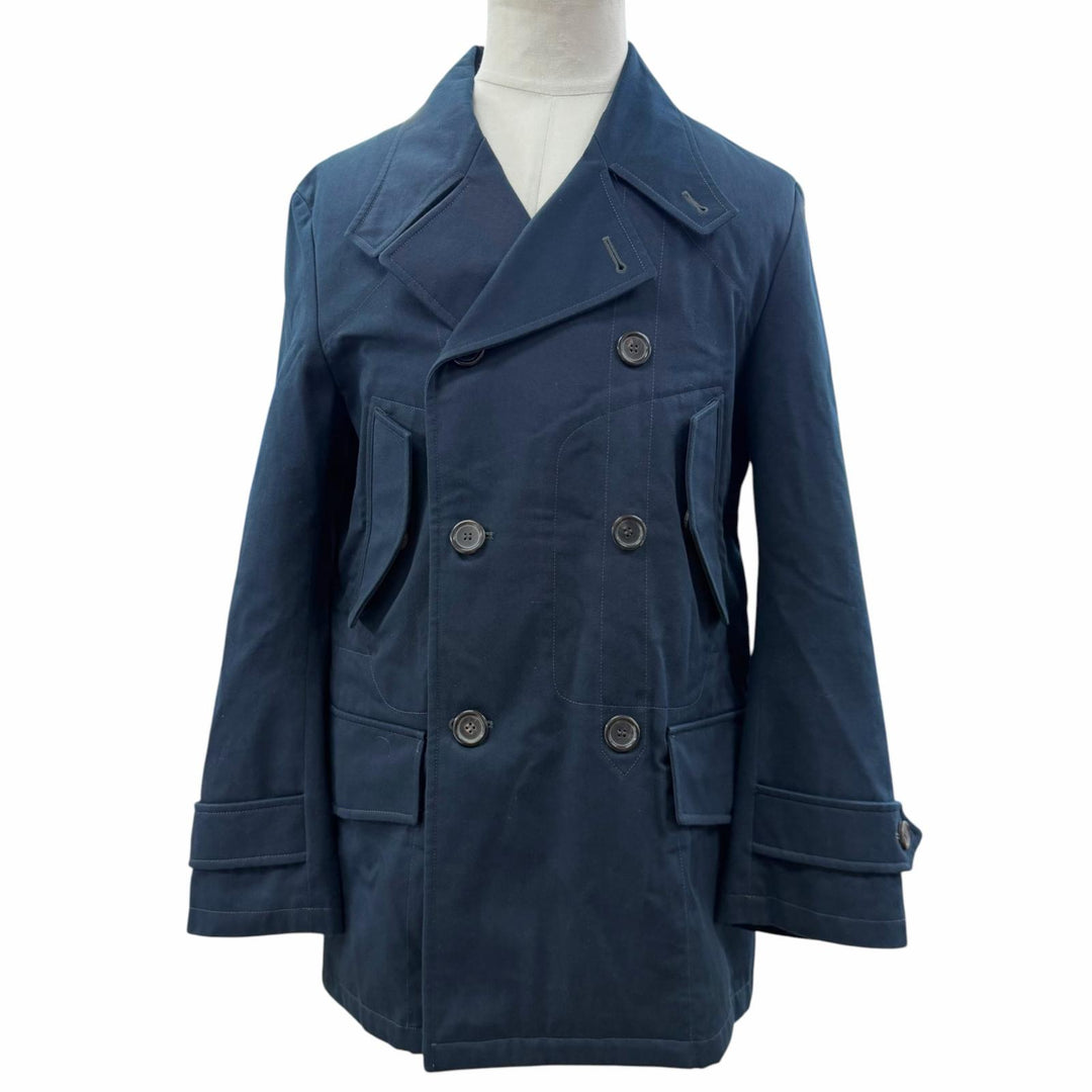 美品▼YVES SAINT LAURENT イヴ・サンローラン 253617 ステファノピラーティ期 カサンドラロゴ ダブルブレスト コート ネイビー IT 46