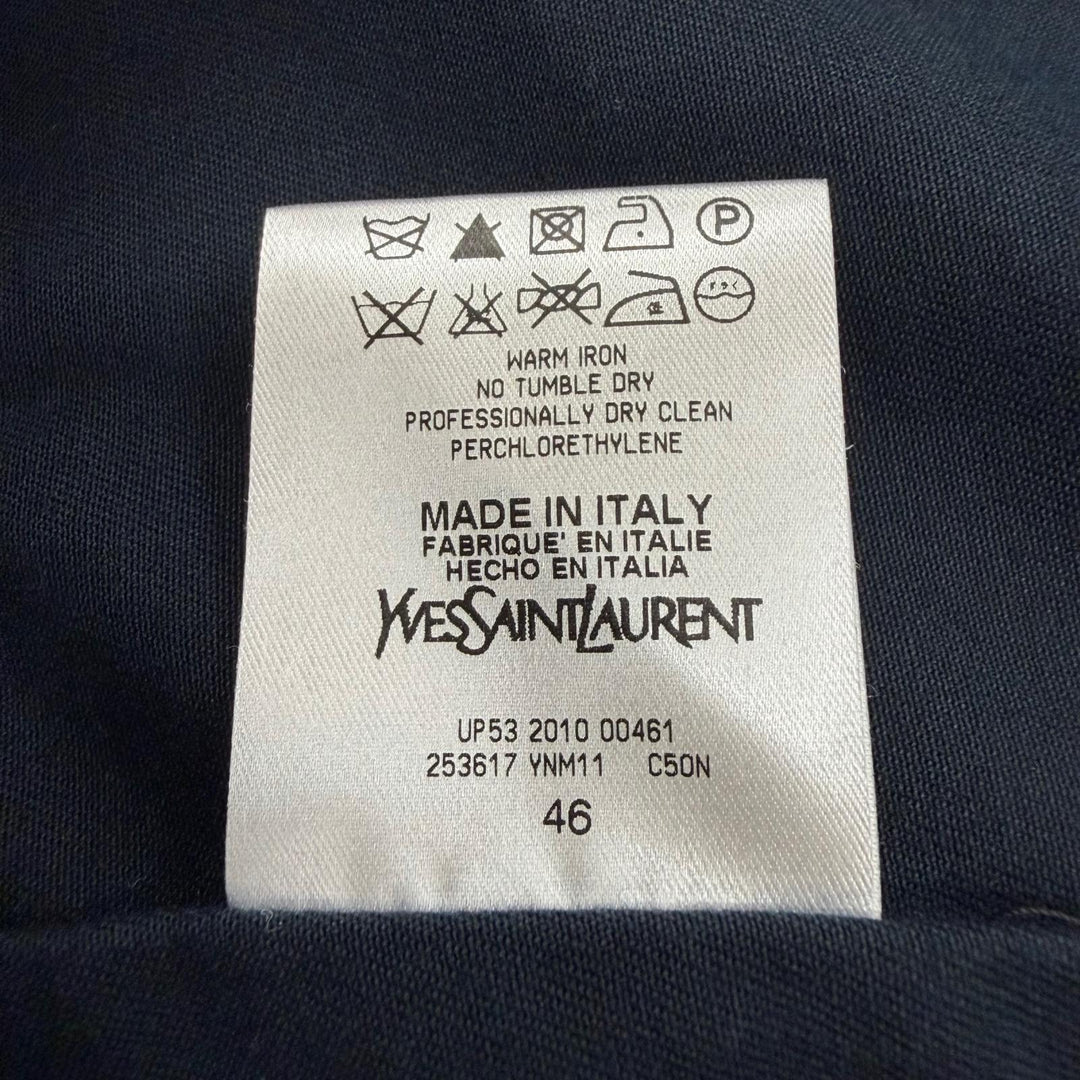美品▼YVES SAINT LAURENT イヴ・サンローラン 253617 ステファノピラーティ期 カサンドラロゴ ダブルブレスト コート ネイビー IT 46