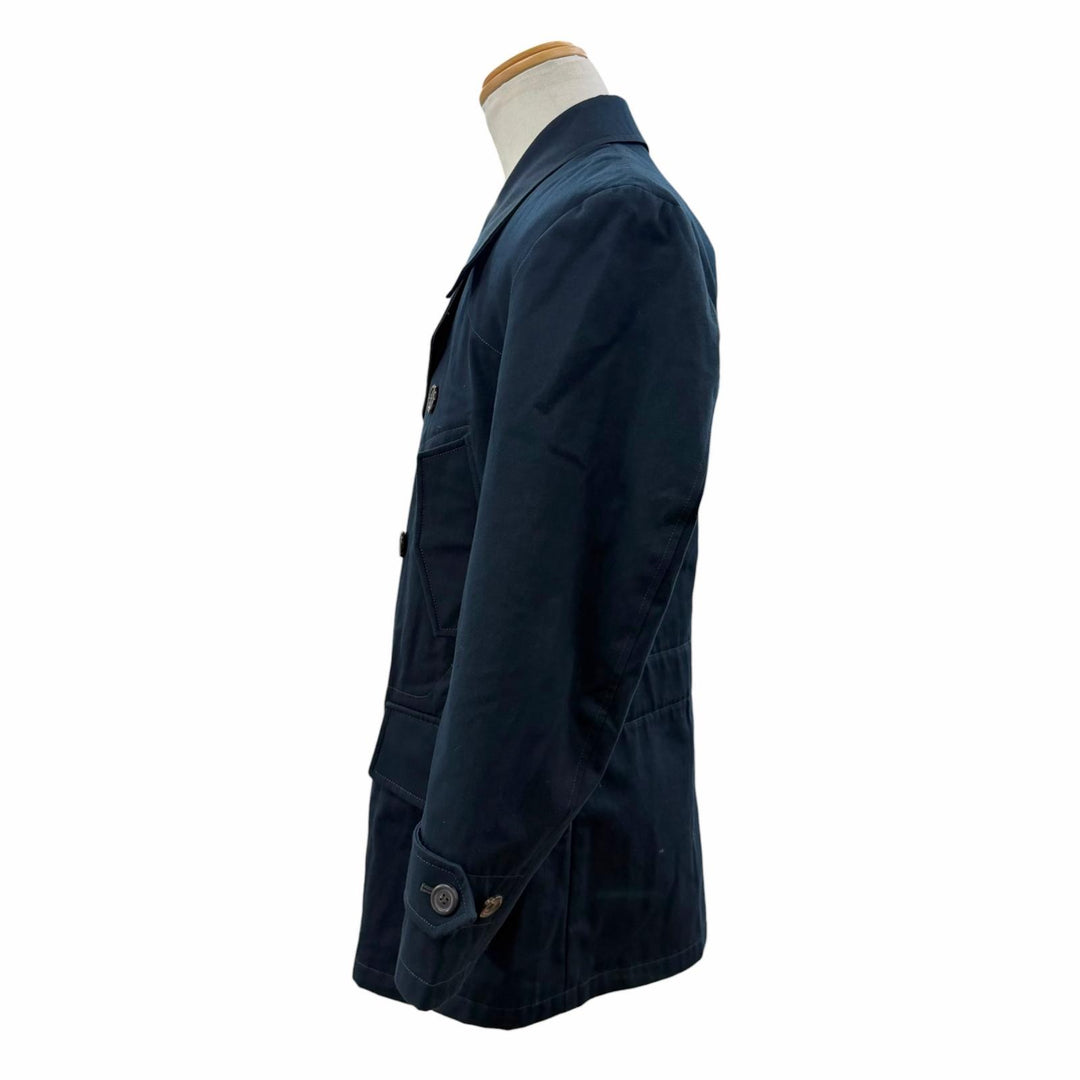 美品▼YVES SAINT LAURENT イヴ・サンローラン 253617 ステファノピラーティ期 カサンドラロゴ ダブルブレスト コート ネイビー IT 46