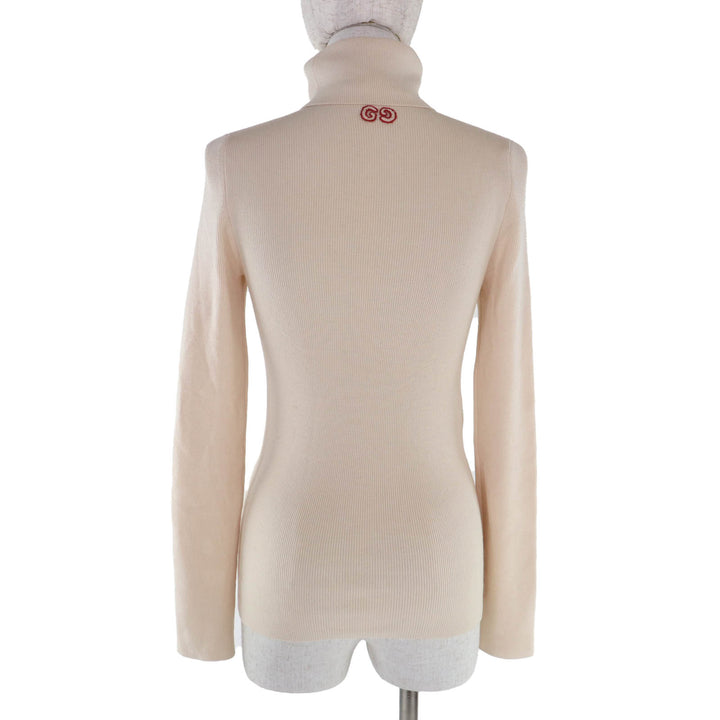 美品★GUCCI グッチ 467680 GGロゴ タートルネック 長袖 ウールニット セーター アイボリー M イタリア製 正規品 レディース
