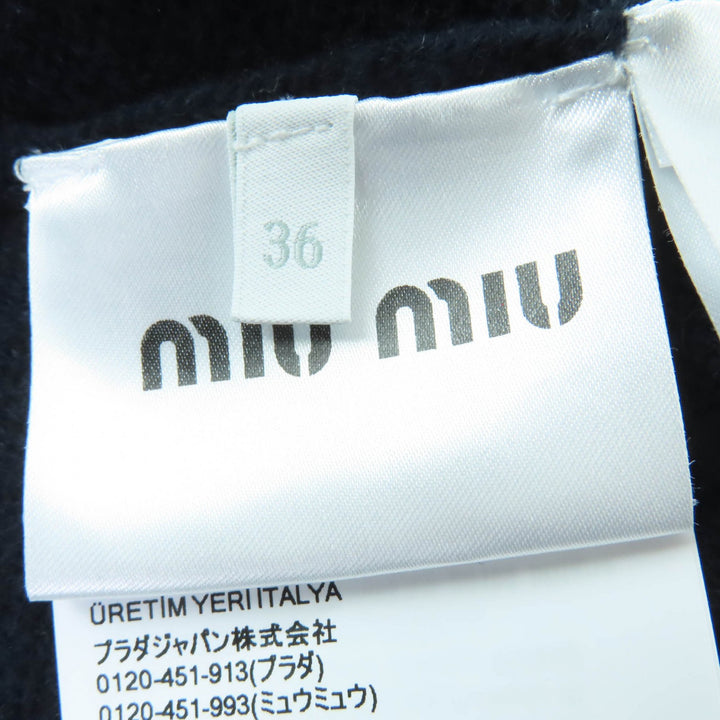 極美品☆MIUMIU ミュウミュウ 2023年製 MMF865 カシミヤ100％ ロゴワッペン クロップド 長袖ニット カーディガン ネイビー 36 正規品