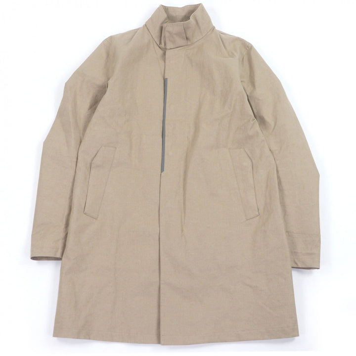 極美品□Herno ヘルノ IM041UL リネン100% ラミナー OFFICINA TESSILE フライフロント スタンドカラーコート ベージュ 48 正規品 メンズ