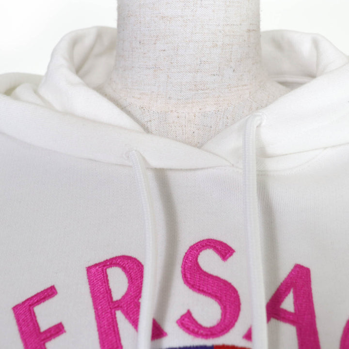 美品☆VERSACE ヴェルサーチ 2021年製 1002804 コットン ロゴデザイン 長袖 パーカー ホワイト 36 イタリア製 正規品 レディース