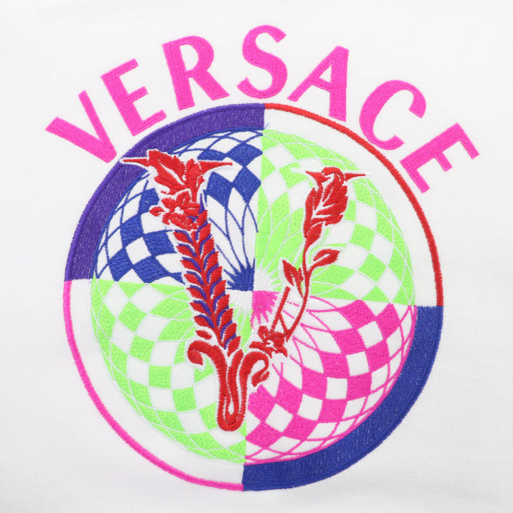 美品☆VERSACE ヴェルサーチ 2021年製 1002804 コットン ロゴデザイン 長袖 パーカー ホワイト 36 イタリア製 正規品 レディース