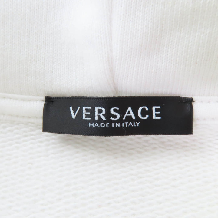 美品☆VERSACE ヴェルサーチ 2021年製 1002804 コットン ロゴデザイン 長袖 パーカー ホワイト 36 イタリア製 正規品 レディース