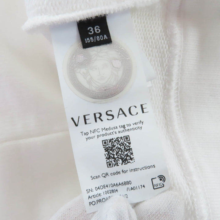美品☆VERSACE ヴェルサーチ 2021年製 1002804 コットン ロゴデザイン 長袖 パーカー ホワイト 36 イタリア製 正規品 レディース