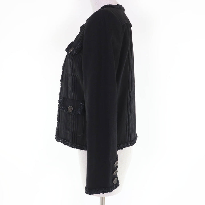 極美品☆CHANEL シャネル P55644V42006 コットン ロゴボタン デニムジャケット ノーカラージャケット ブラック 36 フランス製 レディース