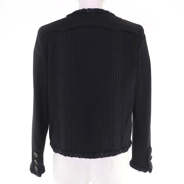 極美品☆CHANEL シャネル P55644V42006 コットン ロゴボタン デニムジャケット ノーカラージャケット ブラック 36 フランス製 レディース