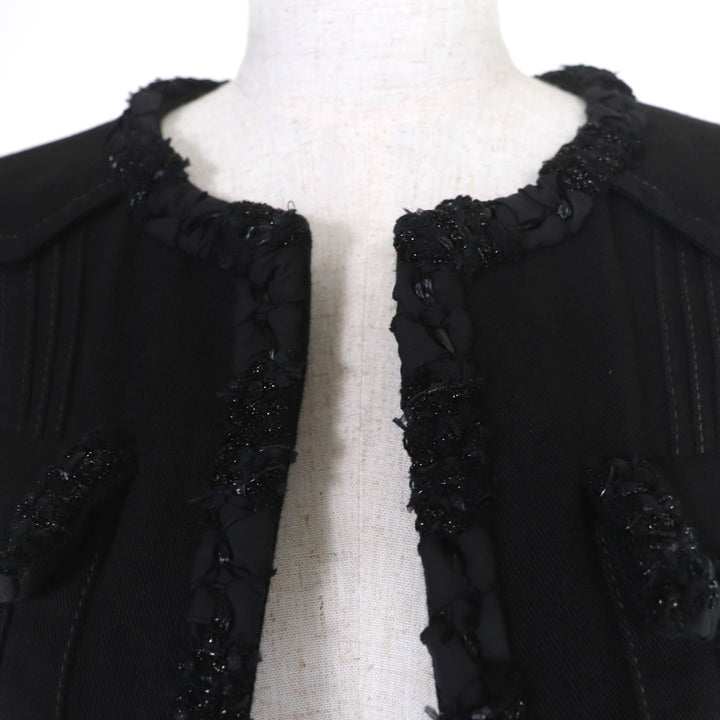 極美品☆CHANEL シャネル P55644V42006 コットン ロゴボタン デニムジャケット ノーカラージャケット ブラック 36 フランス製 レディース