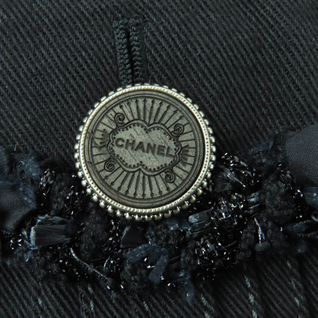 極美品☆CHANEL シャネル P55644V42006 コットン ロゴボタン デニムジャケット ノーカラージャケット ブラック 36 フランス製 レディース