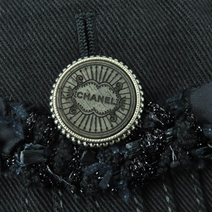極美品☆CHANEL シャネル P55644V42006 コットン ロゴボタン デニムジャケット ノーカラージャケット ブラック 36 フランス製 レディース