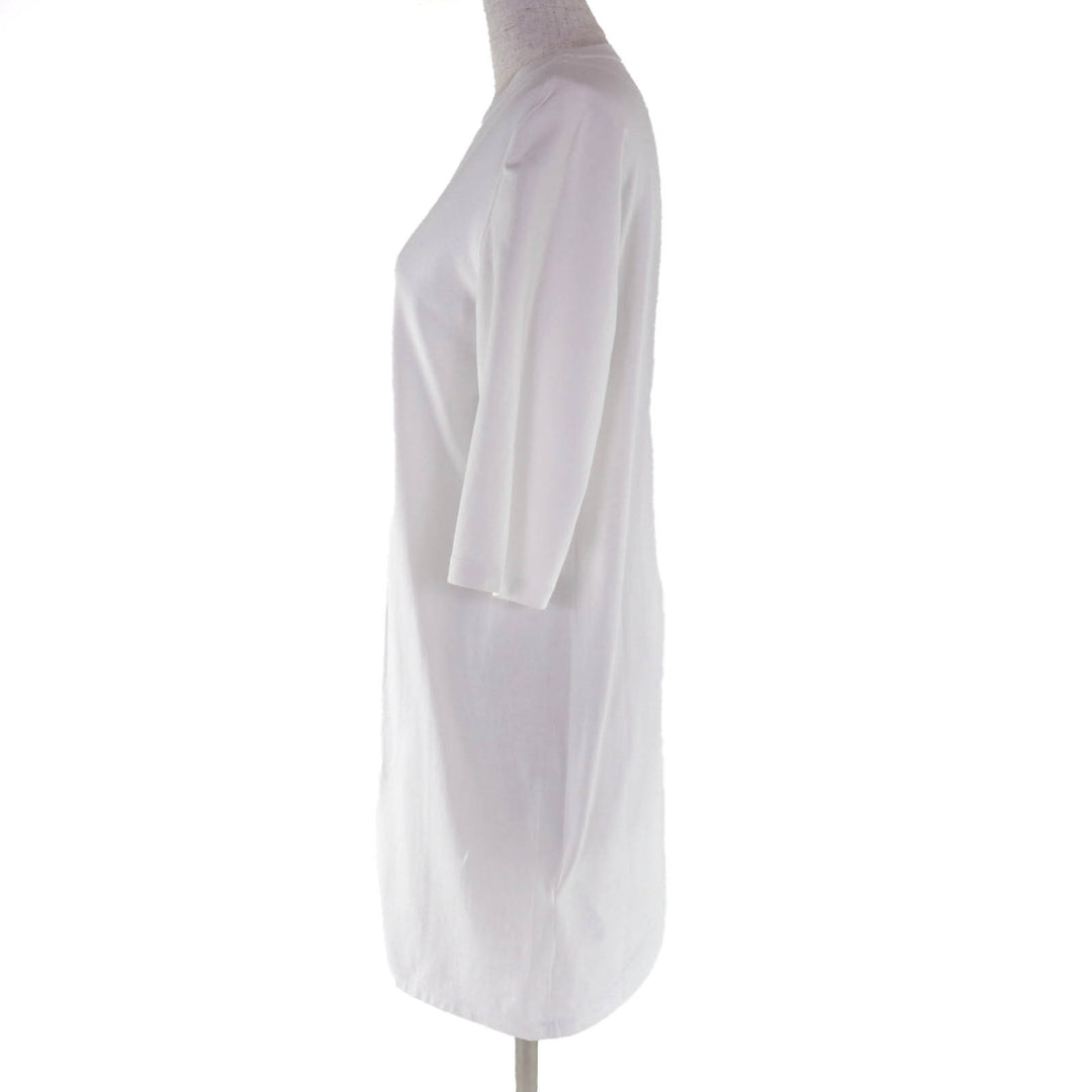 極美品★HERMES エルメス 21SS コットン100％ ポケット付 七分袖 クルーネック Tシャツ ワンピース ホワイト 34 フランス製 正規品