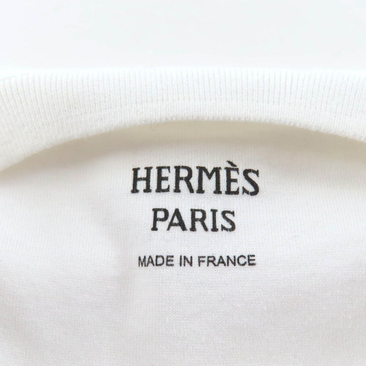 極美品★HERMES エルメス 21SS コットン100％ ポケット付 七分袖 クルーネック Tシャツ ワンピース ホワイト 34 フランス製 正規品