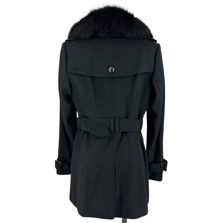 極美品▲BURBERRY LONDON バーバリーロンドン カシミヤ混 襟FOXファー ロゴボタン ウールコート ブラック 40 日本製 正規品 レディース