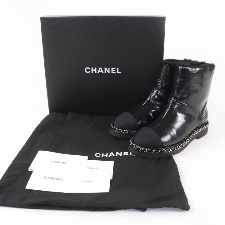 極美品☆CHANEL シャネル G34113 ココマーク ボア レザー ショートブーツ ブラック 36 箱・保存袋付き イタリア製 レディース
